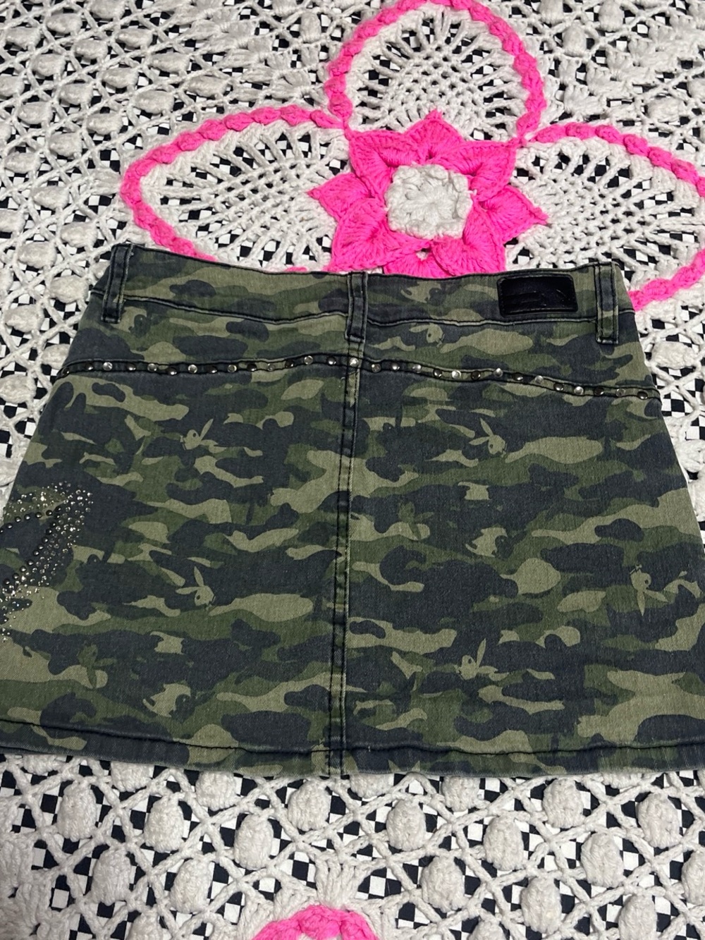 Y2k Women's Camouflage Playboy  Skirt with Studs And Rhinestone Details - Picture 5 of 8